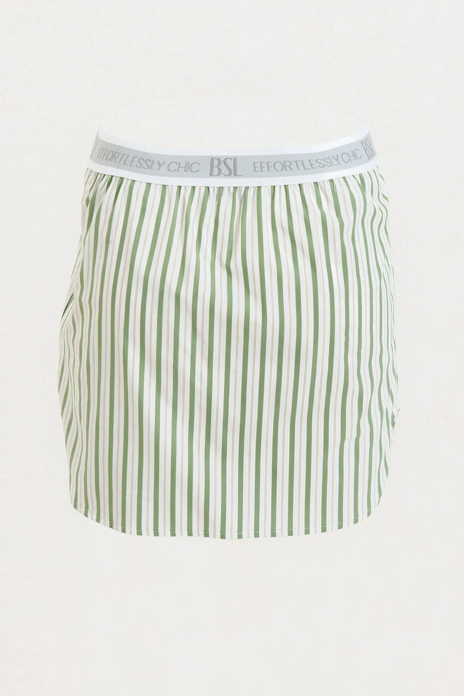 Bayan Yeşil Çizgili Cotton Mini Etek