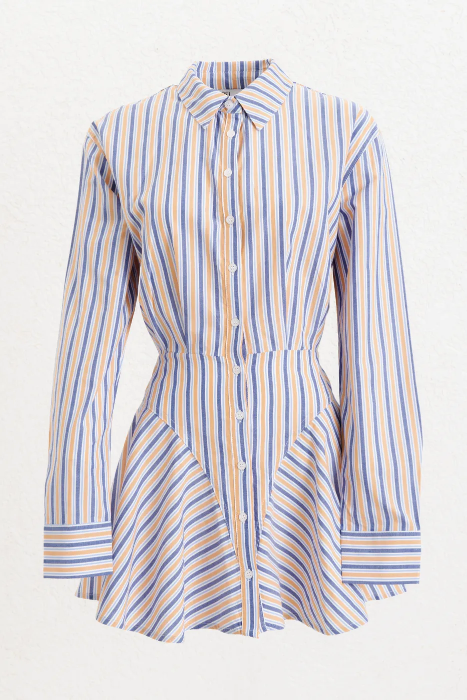 Bayan Mavi %100 Cotton Çizgili  Mini Gömlek Elbise