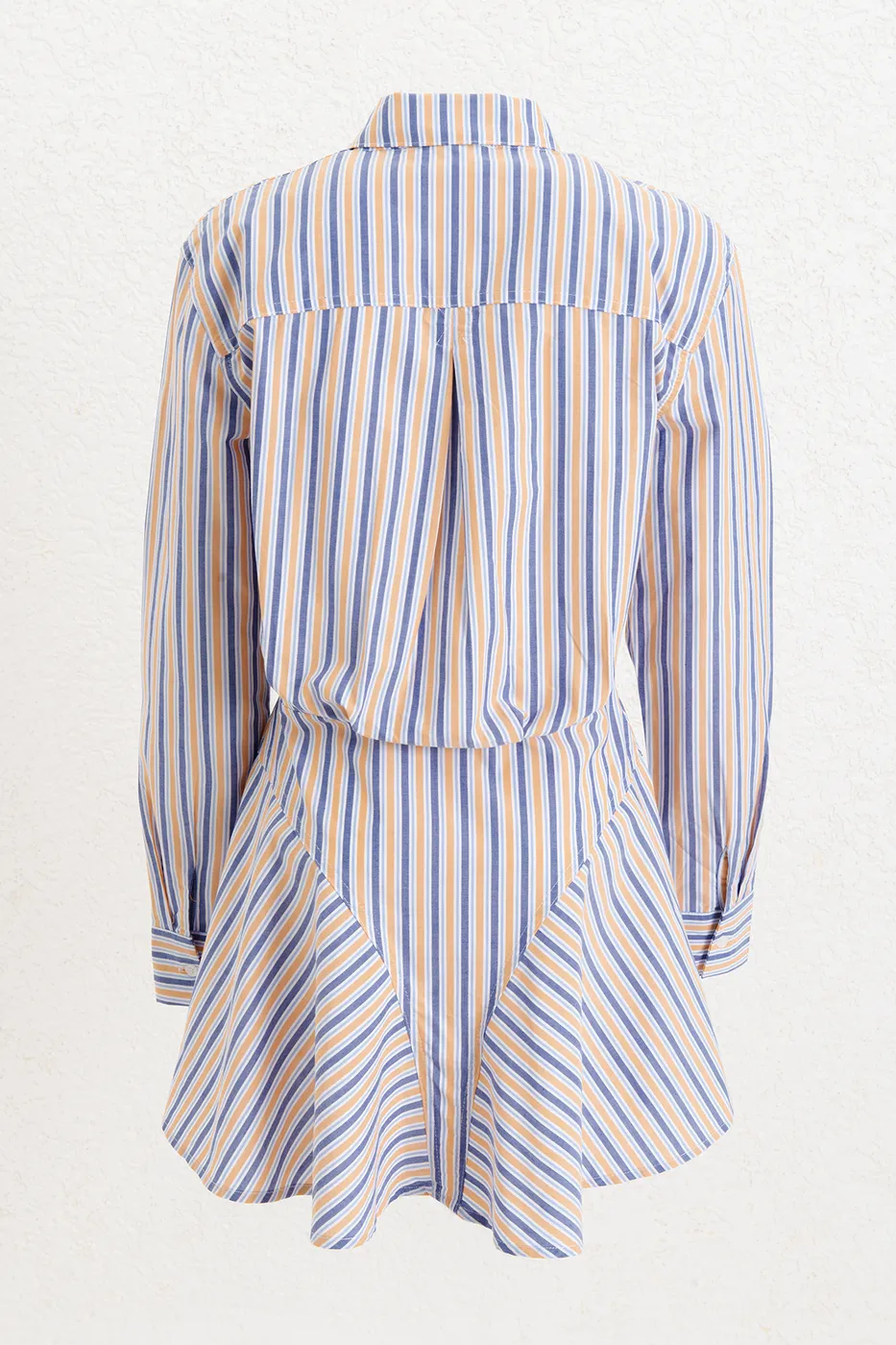 Bayan Mavi %100 Cotton Çizgili  Mini Gömlek Elbise