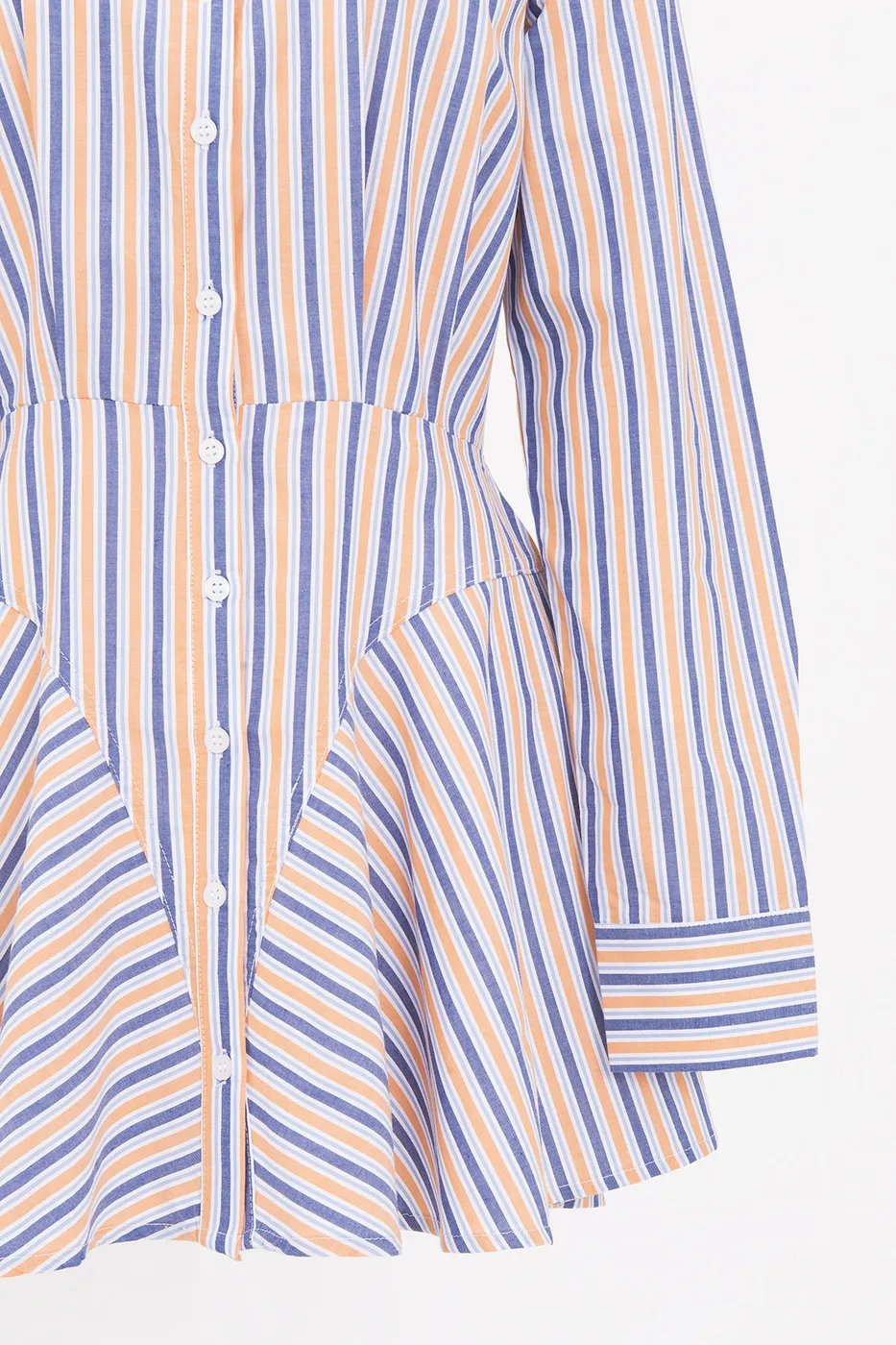 Bayan Mavi %100 Cotton Çizgili  Mini Gömlek Elbise