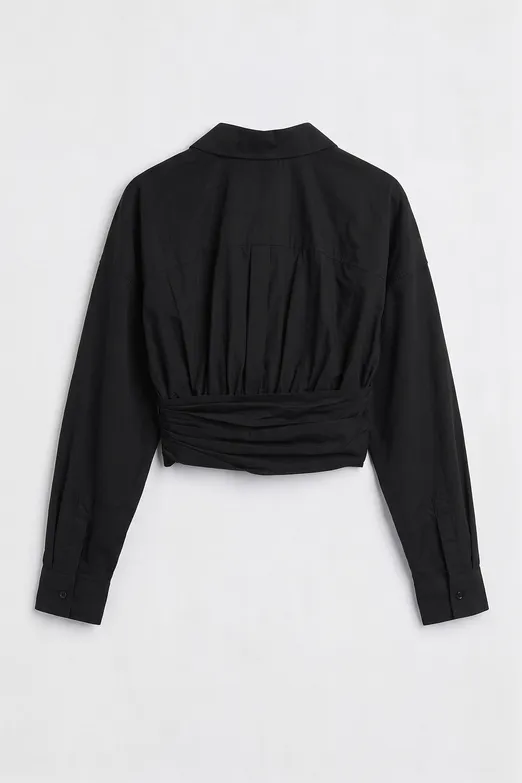 Bayan Siyah %100 Cotton Crop Gömlek - BSL