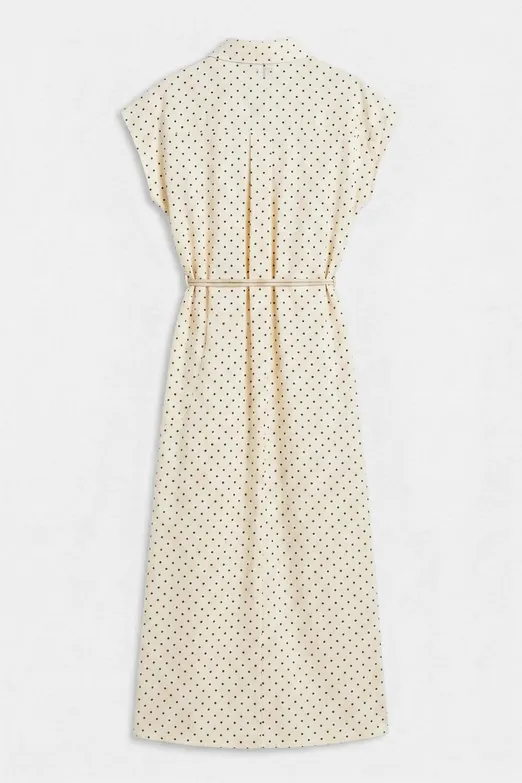 Bayan Ekru %100 Cotton Midi Gömlek Elbise - BSL