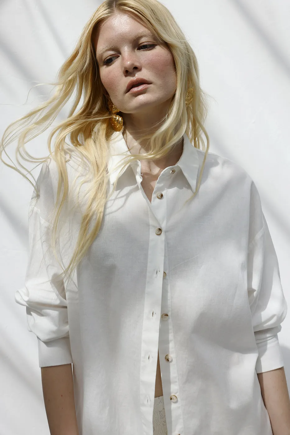 Bayan Beyaz Oversize Keten Gömlek