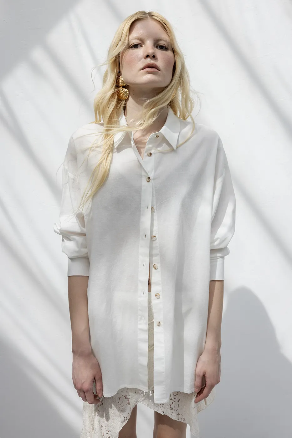Bayan Beyaz Oversize Keten Gömlek