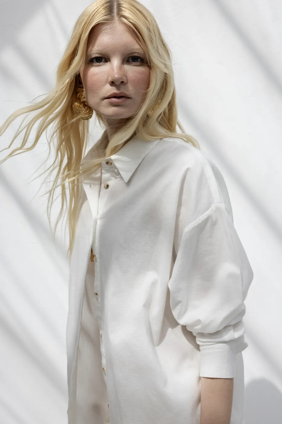 Bayan Beyaz Oversize Keten Gömlek