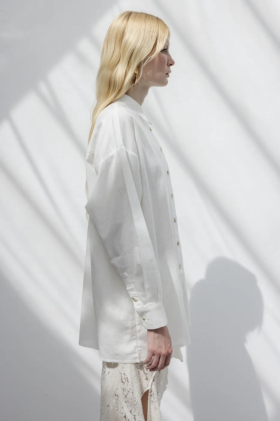 Bayan Beyaz Oversize Keten Gömlek