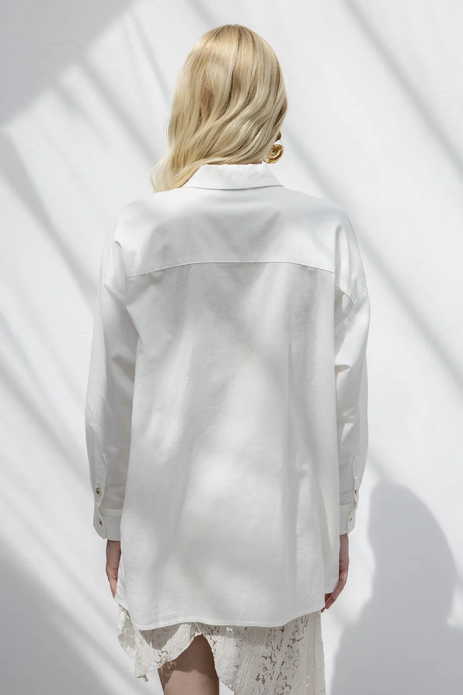 Bayan Beyaz Oversize Keten Gömlek