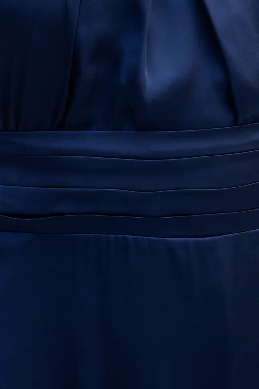 Bayan Lacivert Sırt Dekolteli Saten Maksi Elbise - BSL