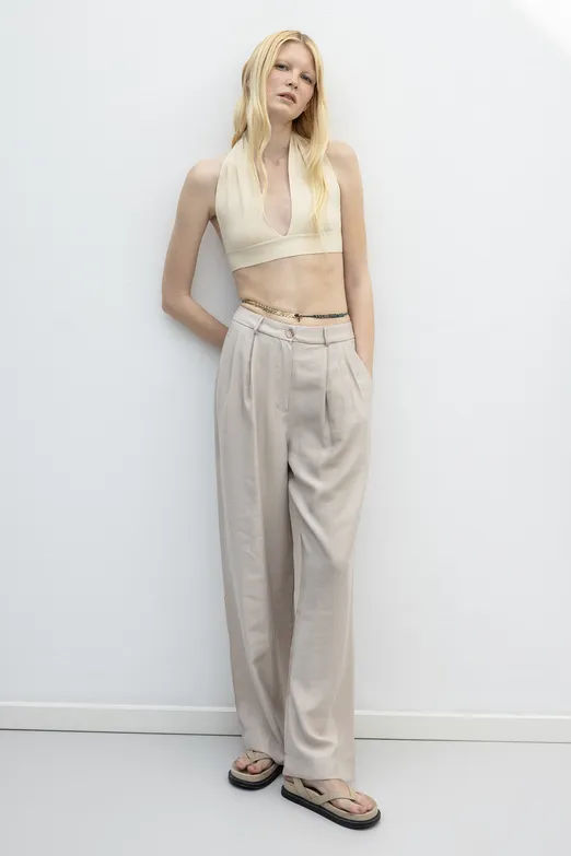 Bayan Bej Saten Bol Pantolon - BSL