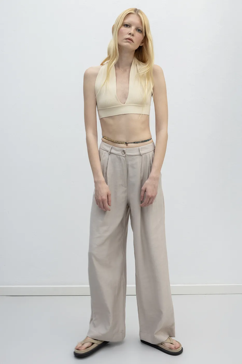 Bayan Bej Saten Bol Pantolon