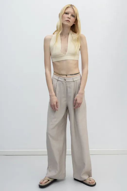 Bayan Bej Saten Bol Pantolon - BSL