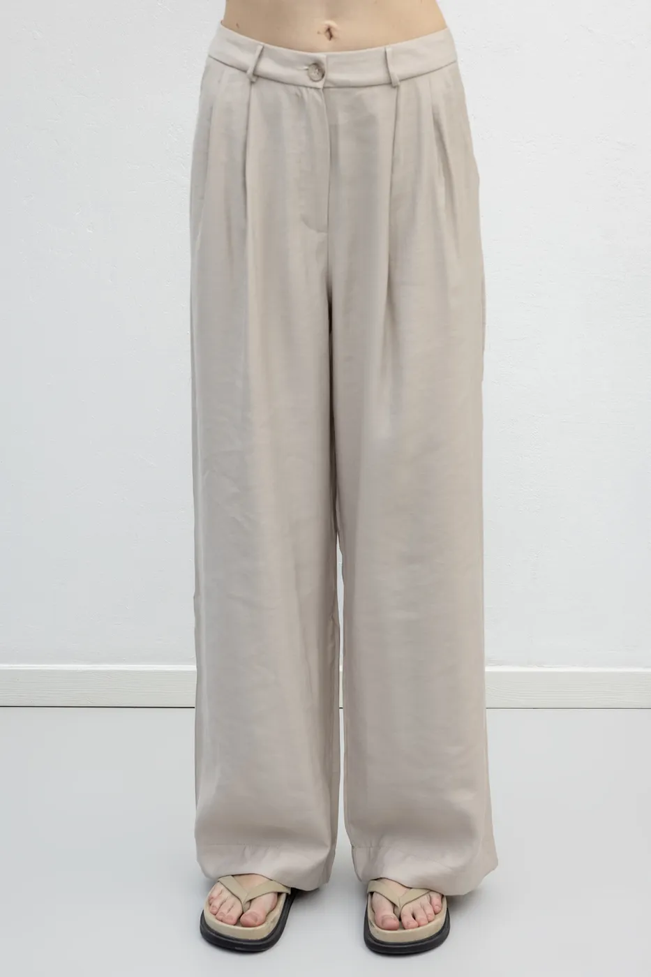 Bayan Bej Saten Bol Pantolon