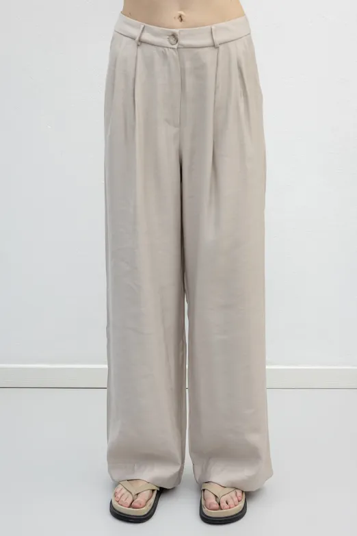 Bayan Bej Saten Bol Pantolon - BSL