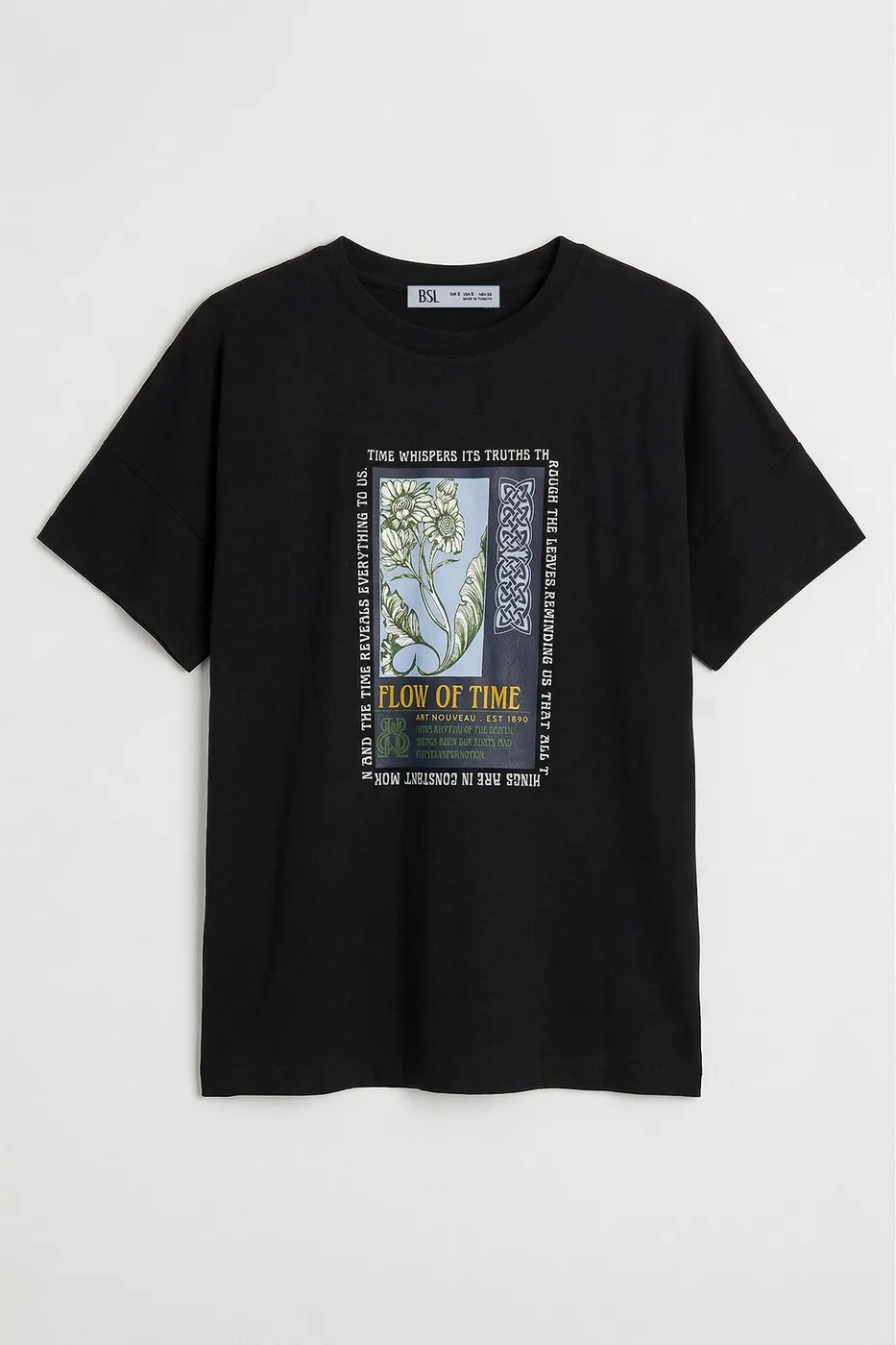 Bayan Siyah Baskılı Basİc Tshırt