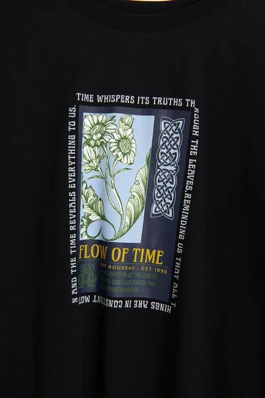 Bayan Siyah Baskılı Basİc Tshırt - BSL