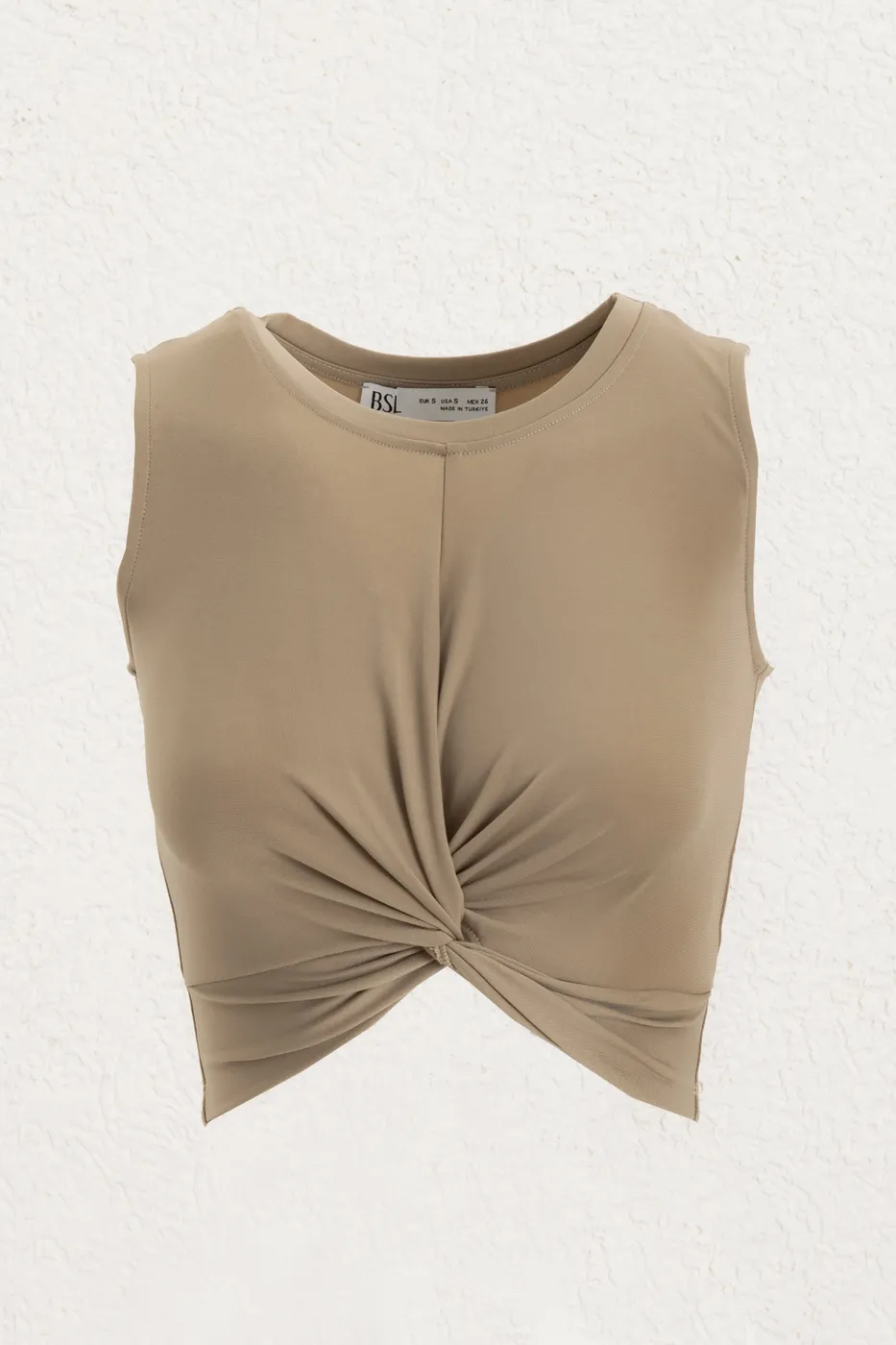 Bayan Bej Burgulu Crop Top