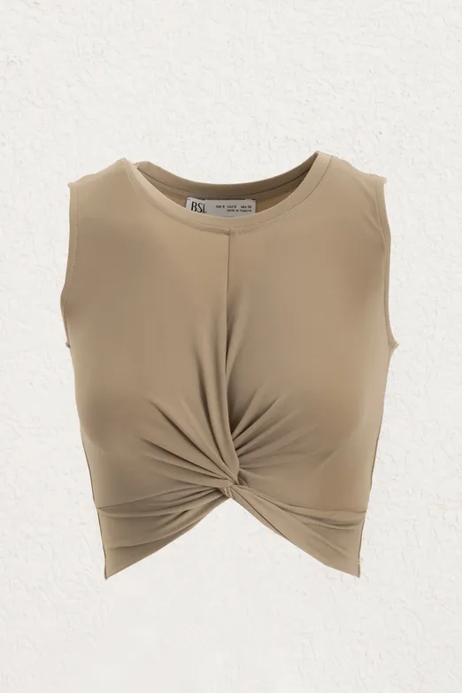 Bayan Bej Burgulu Crop Top - BSL