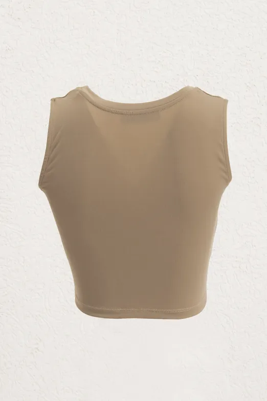Bayan Bej Burgulu Crop Top - BSL