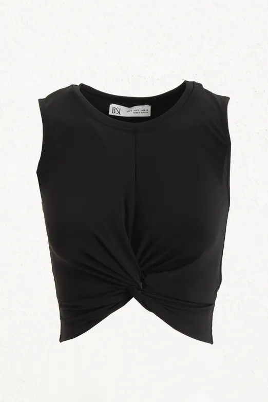 Bayan Siyah Burgulu Crop Top - BSL