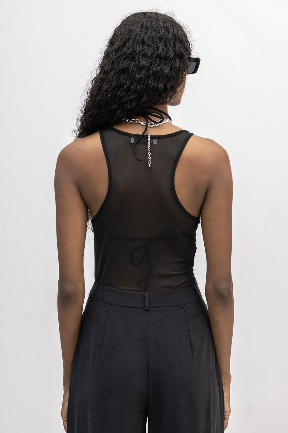 Bayan Siyah Halter Yaka Tül Bodysuit
