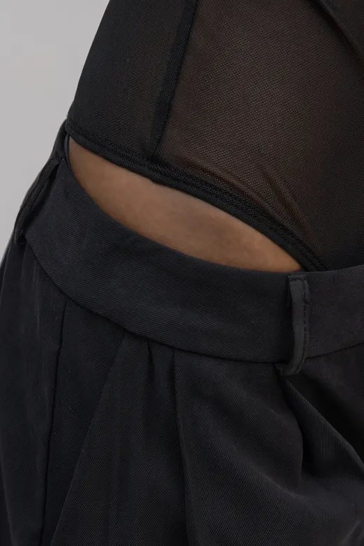 Bayan Siyah Halter Yaka Tül Bodysuit - BSL