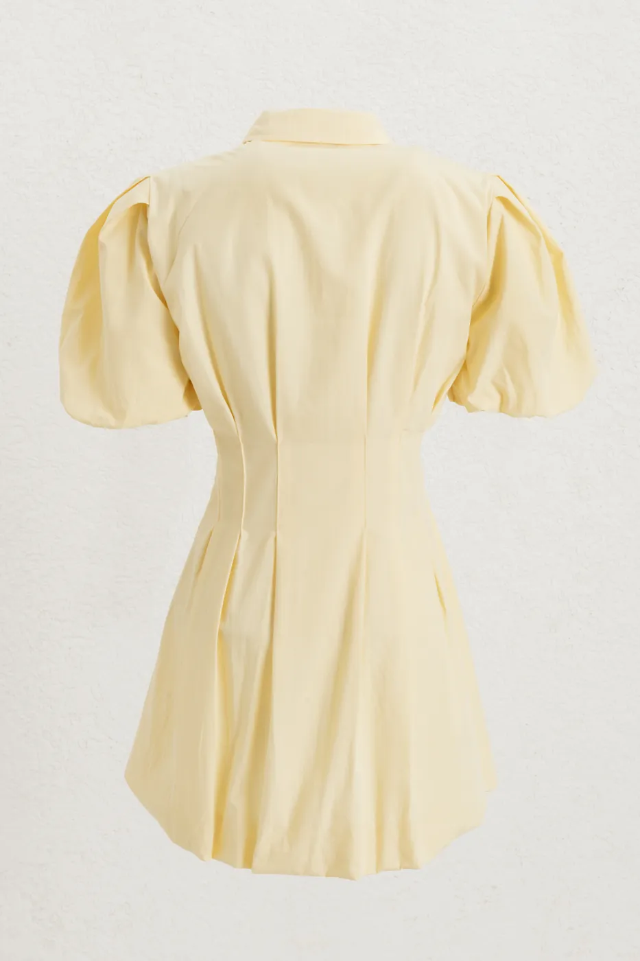 Bayan Sarı Balon Kollu Mini Gömlek Elbise