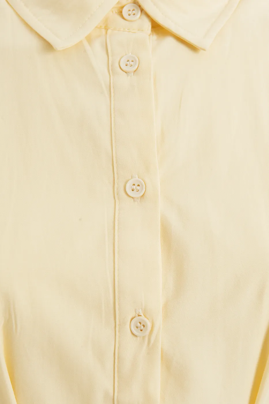 Bayan Sarı Balon Kollu Mini Gömlek Elbise