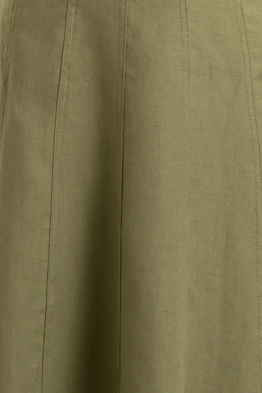 Bayan Haki %100 Keten Midi Kolsuz Elbise - BSL