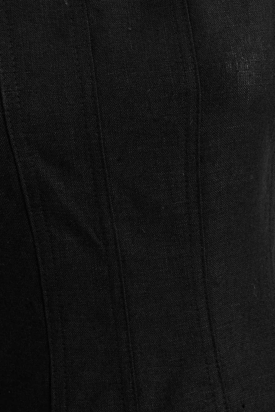 Bayan Siyah %100 Keten Midi Kolsuz Elbise