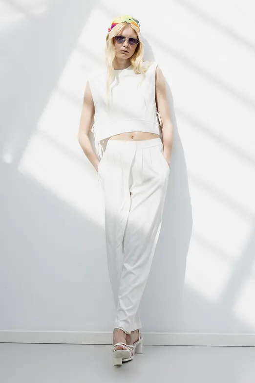 Bayan Ekru Yüksek Bel Havuç Pantolon - BSL