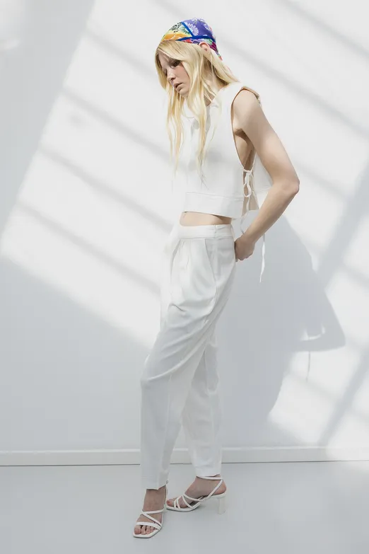 Bayan Ekru Yüksek Bel Havuç Pantolon - BSL