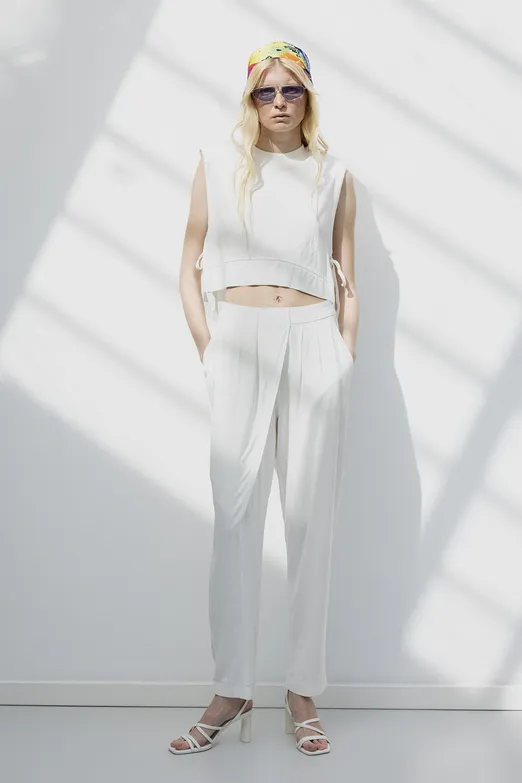 Bayan Ekru Yüksek Bel Havuç Pantolon - BSL