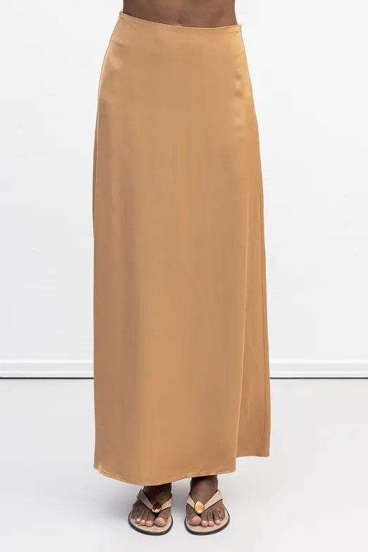 Bayan Camel Saten Midi Etek - BSL