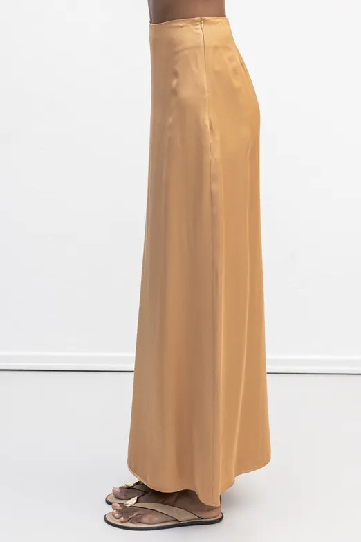 Bayan Camel Saten Midi Etek - BSL