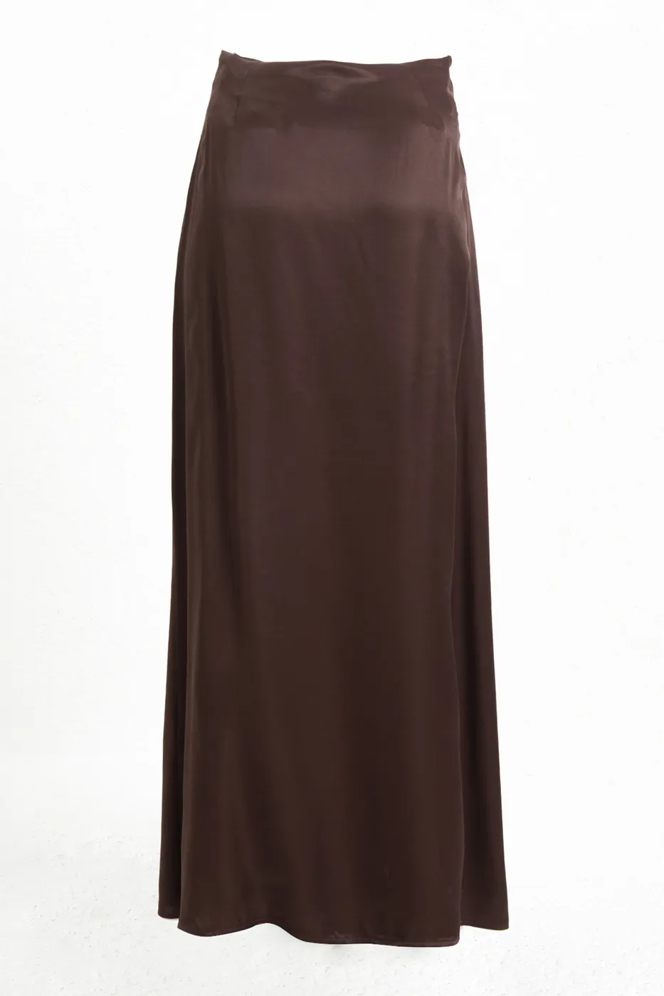 Bayan Kahverengi Saten Midi Etek