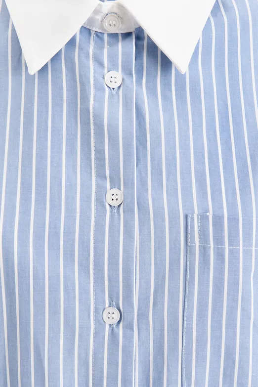 Bayan Mavi Oversize Çizgili Gömlek - BSL
