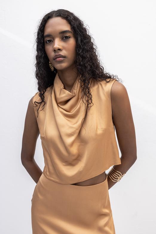 Bayan  Degaje  Yakalı Saten Bluz