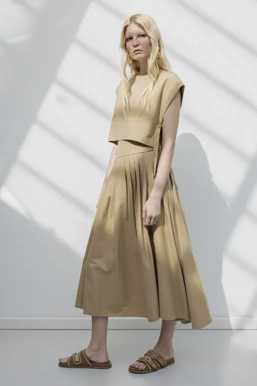 Bayan Camel %100 Tencel Pile  Detaylı  Midi Etek - BSL