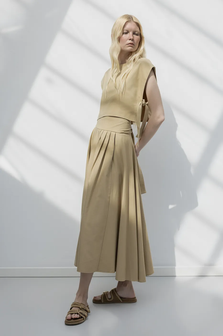 Bayan Camel %100 Tencel Pile  Detaylı  Midi Etek