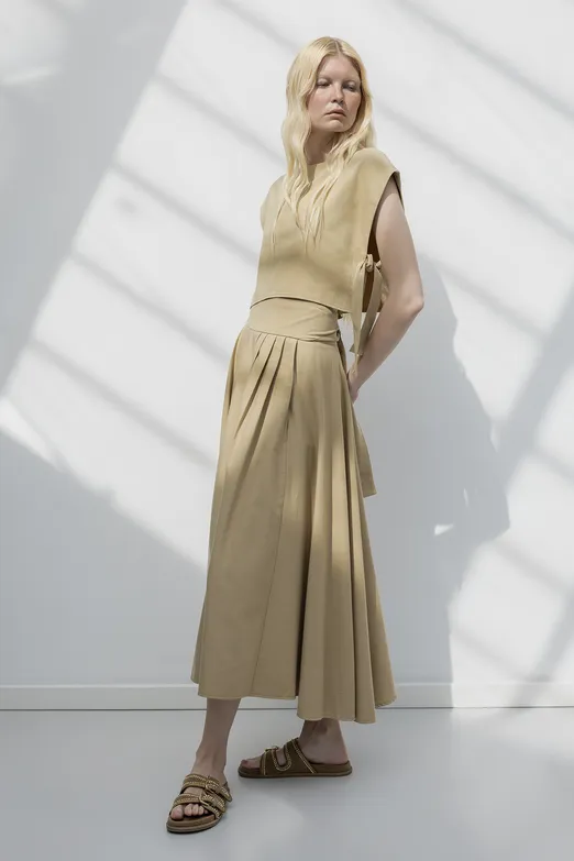 Bayan Camel %100 Tencel Pile  Detaylı  Midi Etek - BSL