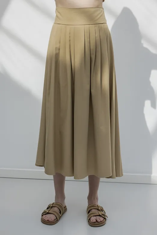 Bayan Camel %100 Tencel Pile  Detaylı  Midi Etek - BSL