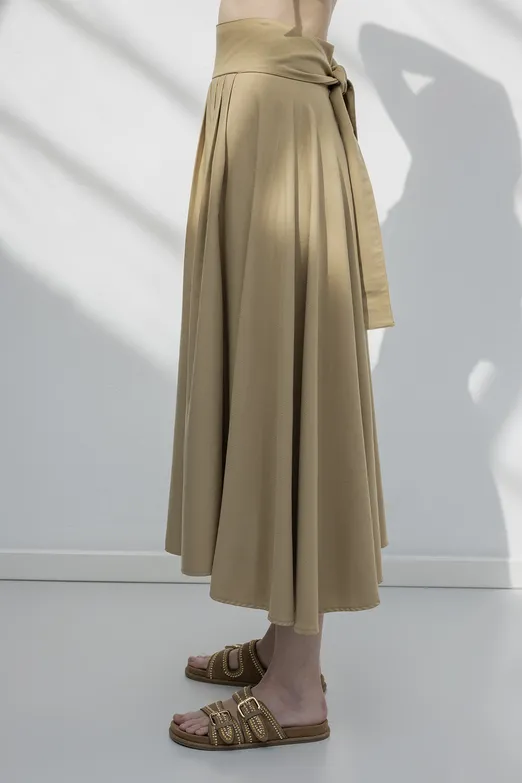 Bayan Camel %100 Tencel Pile  Detaylı  Midi Etek - BSL