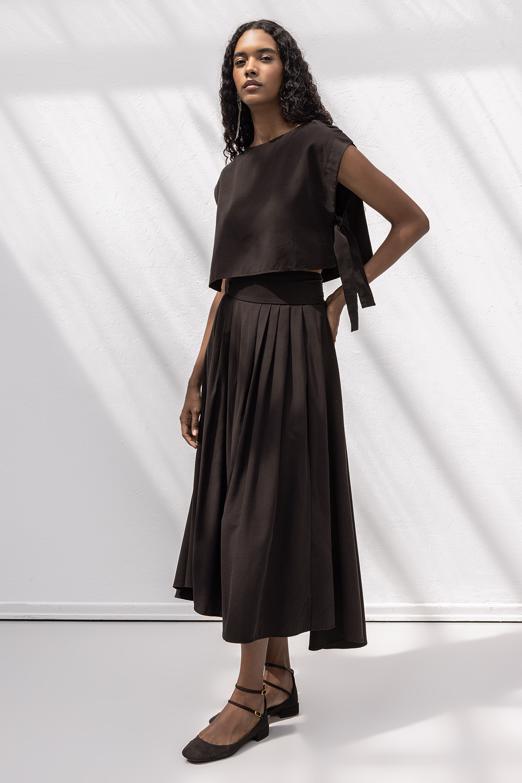 Bayan  %100 Tencel Pile  Detaylı  Midi Etek