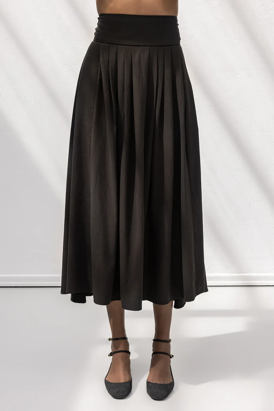 Bayan Kahverengi %100 Tencel Pile  Detaylı  Midi Etek