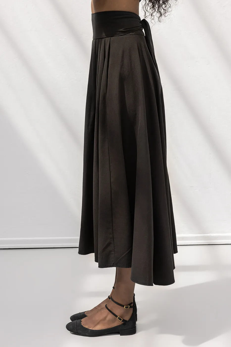 Bayan Kahverengi %100 Tencel Pile  Detaylı  Midi Etek