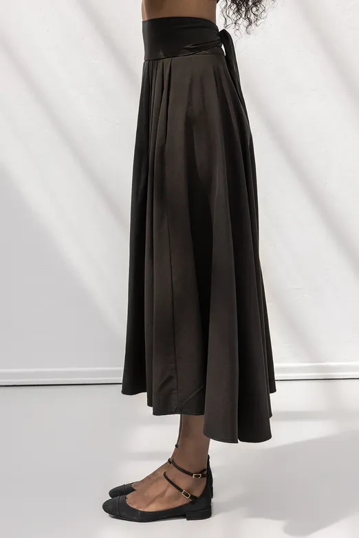Bayan Kahverengi %100 Tencel Pile  Detaylı  Midi Etek - BSL