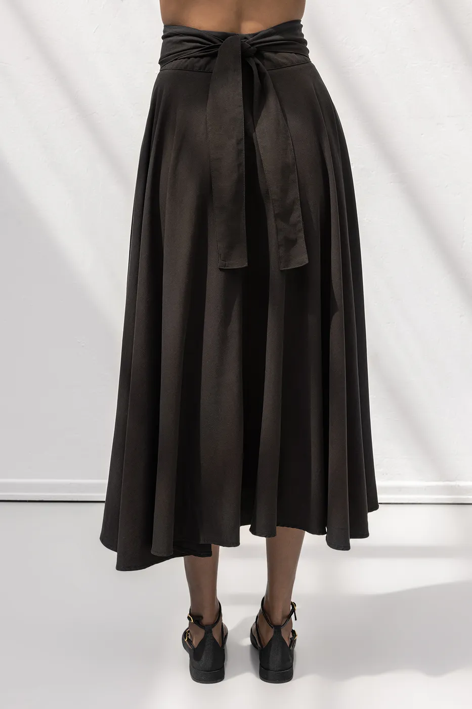 Bayan Kahverengi %100 Tencel Pile  Detaylı  Midi Etek