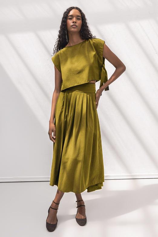 Bayan  %100 Tencel Pile  Detaylı  Midi Etek