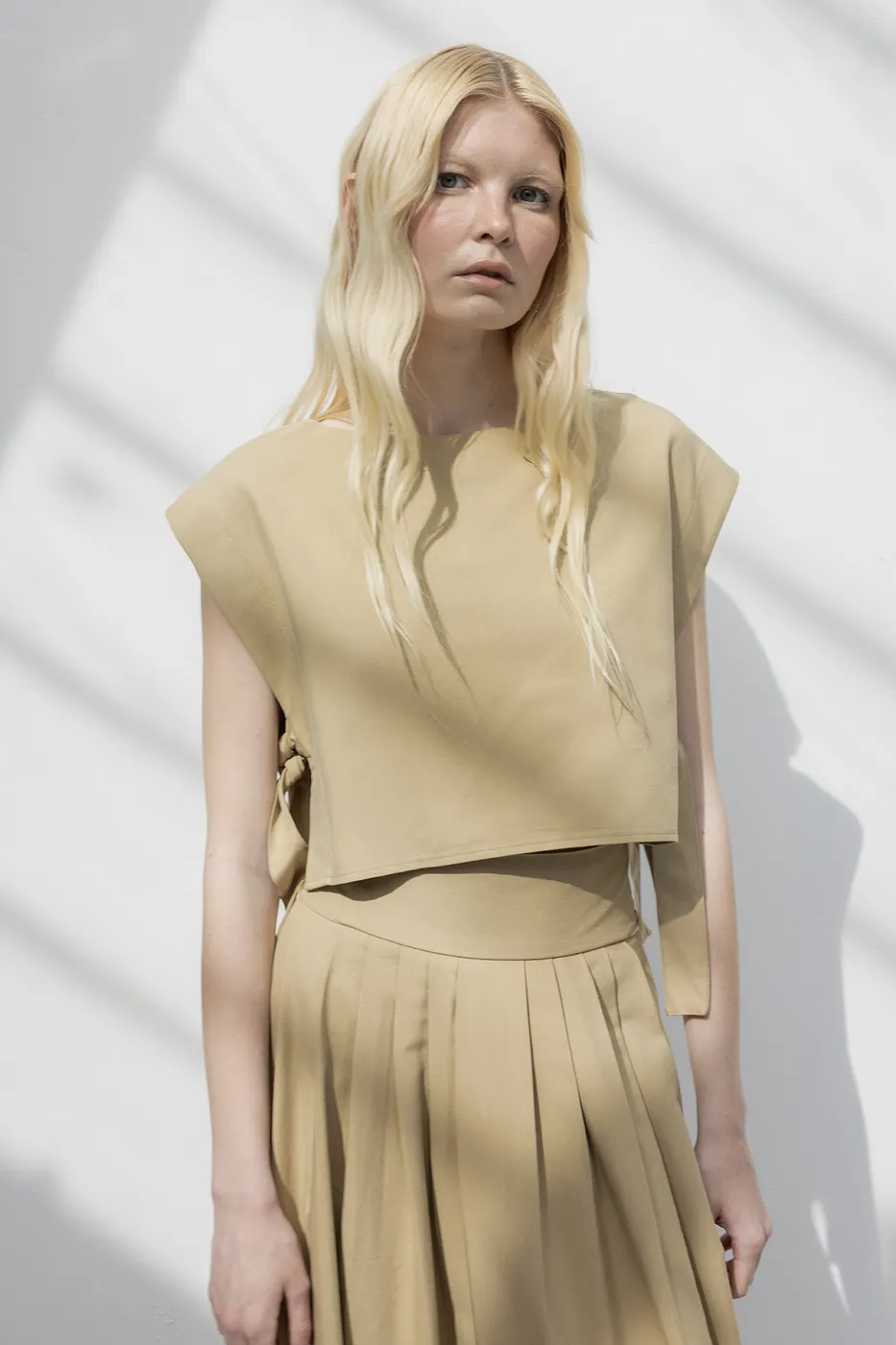 Bayan Camel %100 Tencel Yan Bağlama Detaylı  Bluz