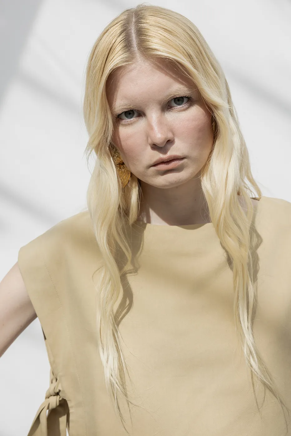 Bayan Camel %100 Tencel Yan Bağlama Detaylı  Bluz